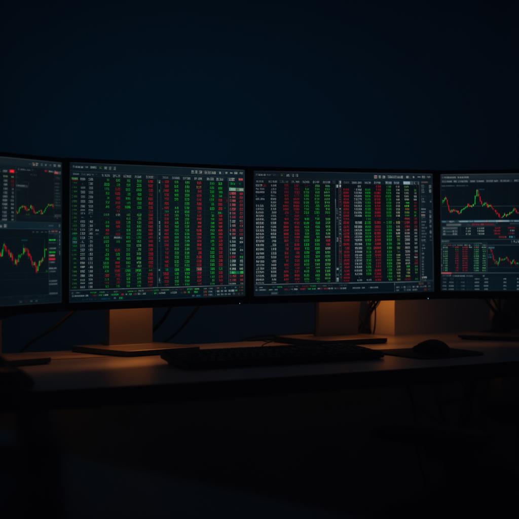 Modern proprietary trading desk with depth-of-market displays